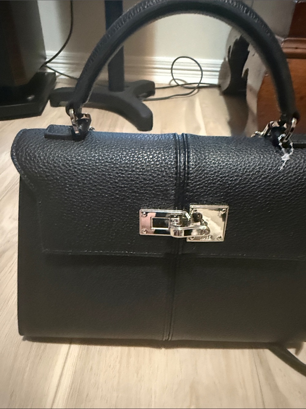 JW PEI Black Pebbled Top-Handle Satchel with Silver Turn-Lock